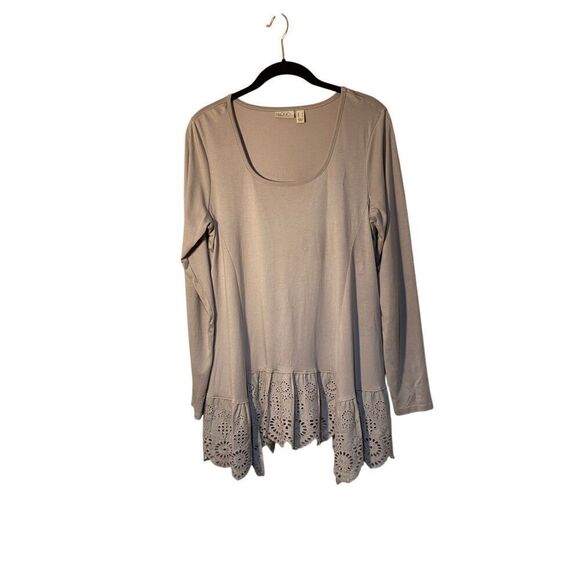 LOGO by Lori Goldstein Tops - Logo by Lori Goldstein lace crochet, taupe tunic top s/small